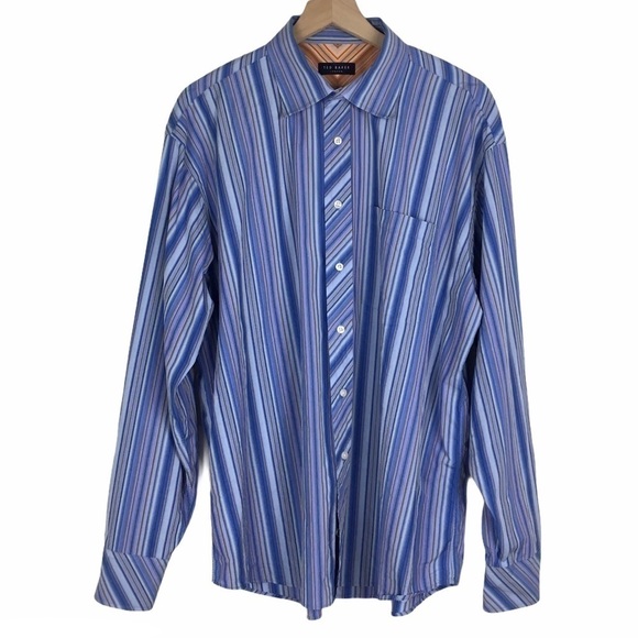 TED BAKER LONDON Button Up Dress Shirt Blue Stripe Classic Neck 17.5 Size 36/37 - Picture 11 of 11